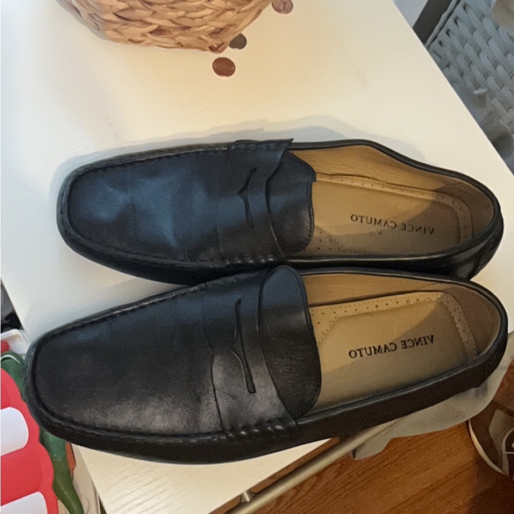 Vince Camuto Black Leather Slip-On Loafers